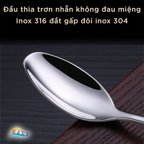 [2 Cái] Thìa Ăn Chính Inox 316L SSGP, Đúc Nguyên Khối, Kháng Khuẩn, Sang Trọng, Dài 20.5cm, Đạt Chất Lượng LFGB Đức