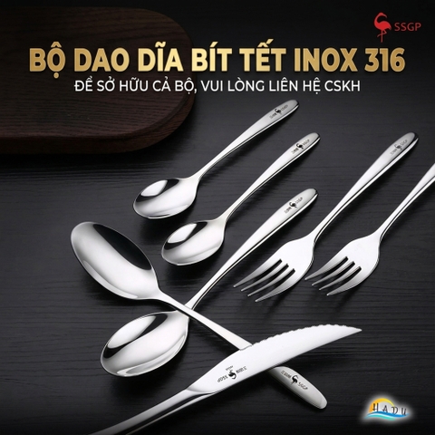 Bộ Dao Dĩa Bít Tết Cao Cấp SSGP Dao Thép 420 Nĩa Inox 316 Lưỡi Cưa 3 Lớp Siêu Sắc Bén