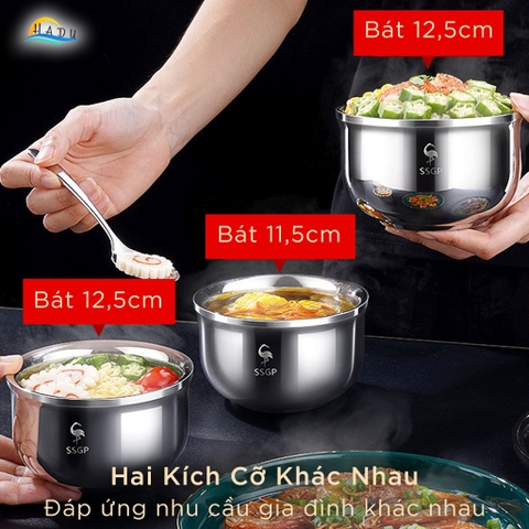 Bát Chén Ăn Cơm Inox 2 Lớp Cách Nhiệt Cao Cấp Cho Bé Kiểu Hàn Quốc Đạt Chất Lượng LFGB Đức SSGP