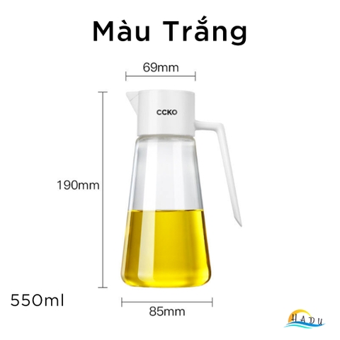 Bình Rót Dầu Ăn Thủy Tinh Borosilicate CCKO 550ml, Vòi Chống Nhỏ Giọt, Nắp Bật, Nhiều Màu