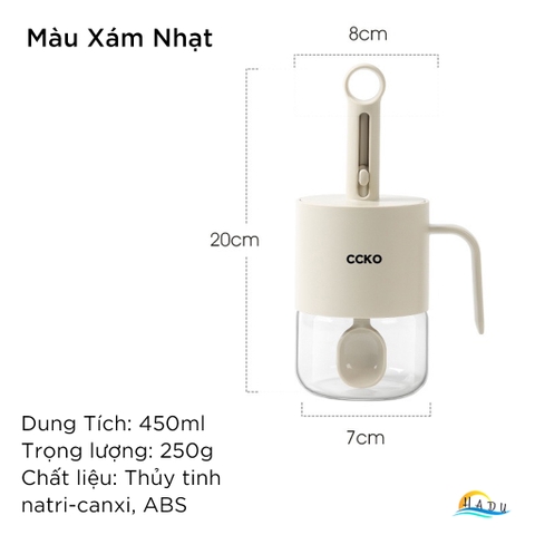 Lọ Đựng Gia Vị Thủy Tinh CCKO Cao Cấp, Thìa Thông Minh Tự Động Co Duỗi, Có Gạt Định Lượng, Chống Ẩm