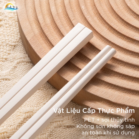 Đũa Ăn Cơm Kháng Khuẩn HADU Màu Trắng Be, Đũa Sợi Thủy Tinh Chống Mốc, Đầu Nhám Chống Trượt, Chịu Nhiệt 120°C