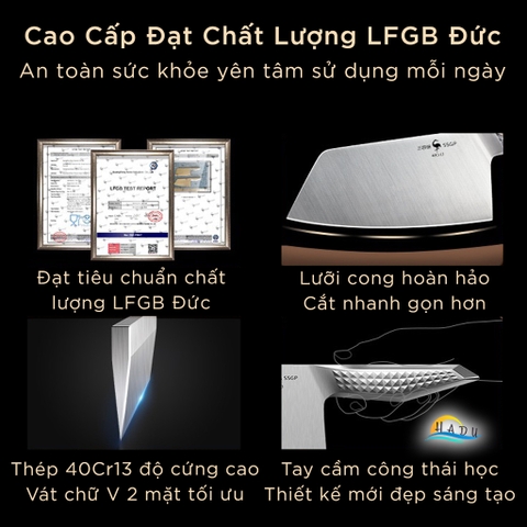 Bộ 2 Dao Bếp SSGP Thép 40Cr13, Gồm Dao Chặt và Dao Thái, Đạt Chất Lượng LFGB Đức