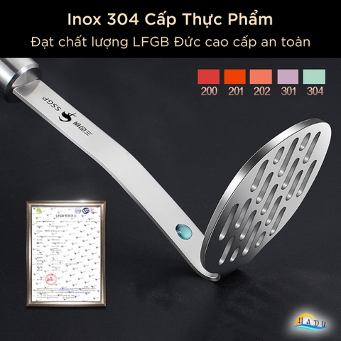 Dụng Cụ Nghiền Khoai Tây SSGP, Inox 304, Cán Gỗ Chống Trơn, 23.4cm, Đạt Chất Lượng LFGB Đức