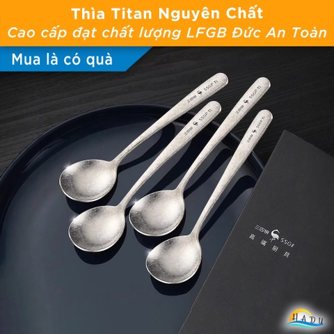 Thìa Ăn Cơm Titan Nguyên Chất 99.8% SSGP, Muỗng Siêu Nhẹ 25g Họa Tiết Hoa Băng Đạt Chất Lượng LFGB Đức Cao Cấp
