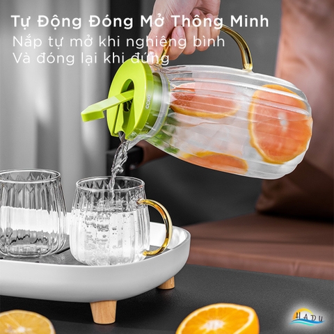 Bộ Bình và Cốc Thủy Tinh CCKO, Bình 1.8L Nắp Tự Động, Chịu Nhiệt, Nhiều Màu