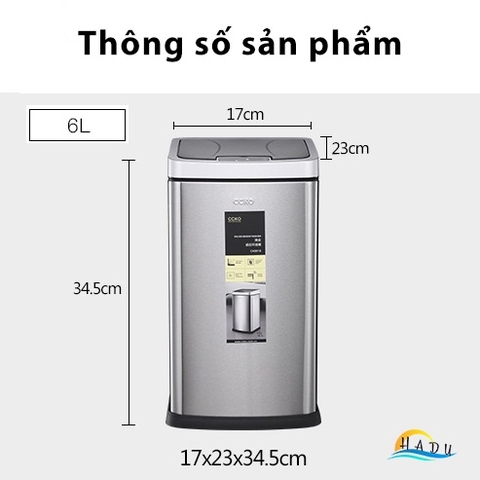 Thùng Rác Cảm Ứng Tự Động CCKO 6L, Thân Inox Chống Vân Tay, Cắm Điện, Đèn LED