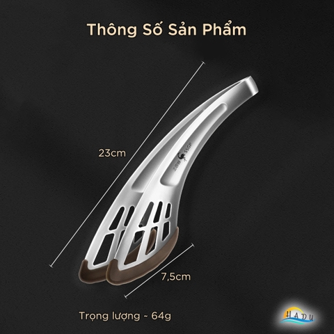 Kẹp Gắp Thức Ăn SSGP Inox và Silicone, Thoát Dầu, Chịu Nhiệt, 23cm, Đạt Chất Lượng LFGB Đức