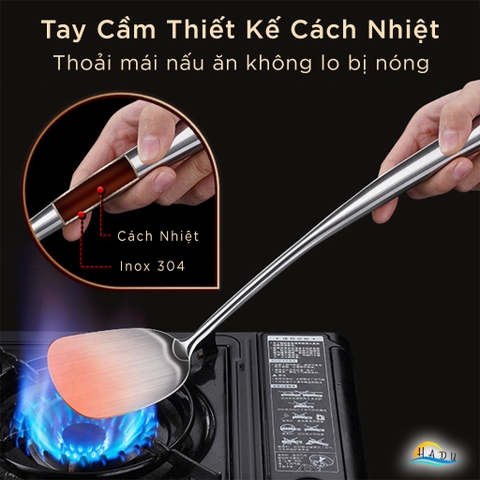 Muôi Múc Canh Inox 304 SSGP, Lòng Sâu, Tay Cầm Cách Nhiệt, Dài 34.5cm, Đạt Chất Lượng LFGB Đức