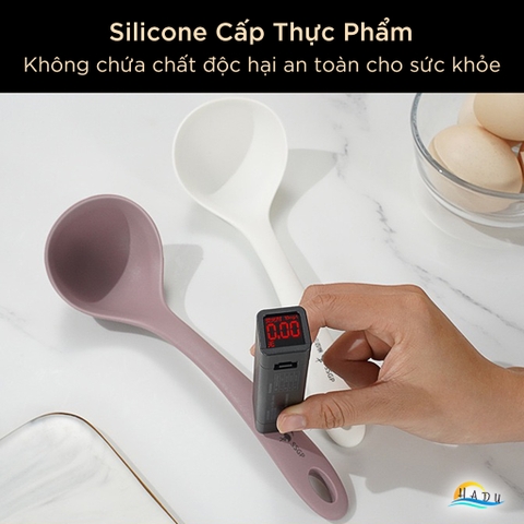 Muôi Múc Canh Silicone 21cm SSGP, Vá Canh Chống Dính Nhỏ Gọn Ăn Lẩu, Múc Cơm, Bảo Vệ Nồi Chảo