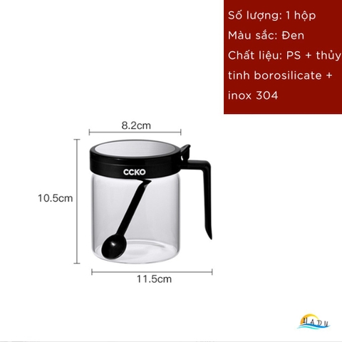 Bộ 3 Hũ Đựng Gia Vị Thủy Tinh CCKO, Nắp Vỏ Sò, Kèm Thìa và Khay