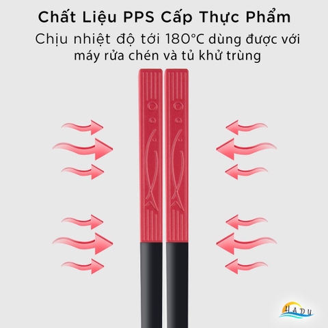 Bộ 5 Đôi Đũa Sợi Thủy Tinh HADU Họa Tiết Song Ngư, Chống Trơn, Chịu Nhiệt, 24.3cm, Đuôi 5 Màu