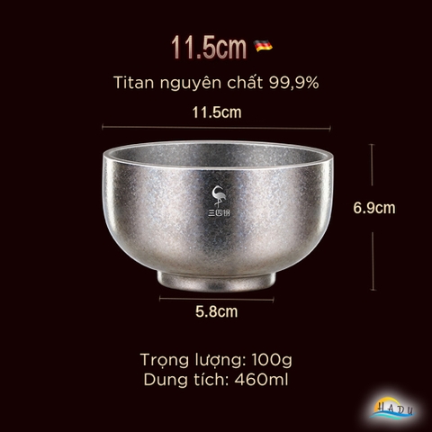 Bát Titan Cách Nhiệt 2 Lớp SSGP, Nguyên Chất, Siêu Nhẹ 100g, 11.5cm, Đạt Chất Lượng LFGB Đức