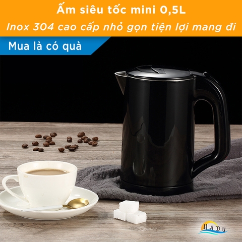 Ấm Đun Nước Siêu Tốc Mini CCKO 0.5L, Lõi Inox 304, Điều Khiển Strix Anh, Cách Nhiệt, Nhiều Màu