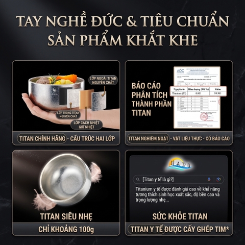 Bát Titan Cách Nhiệt 2 Lớp SSGP, Nguyên Chất, Siêu Nhẹ 100g, 11.5cm, Đạt Chất Lượng LFGB Đức