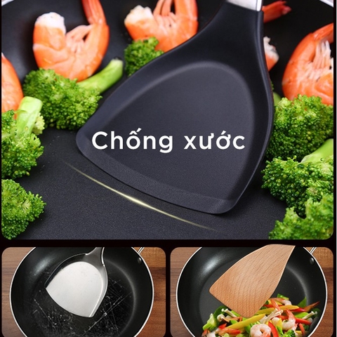 Dụng Cụ Nấu Ăn SSGP, Đầu Silicone, Cán Inox 304, An Toàn Cho Chảo Chống Dính, Đạt Chất Lượng LFGB Đức