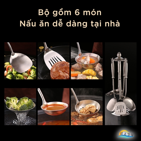 Bộ Dụng Cụ Nhà Bếp Nấu Ăn 6 Món Inox 304 Cao Cấp Đạt Chất Lượng Đức Xoay 360 Độ SSGP