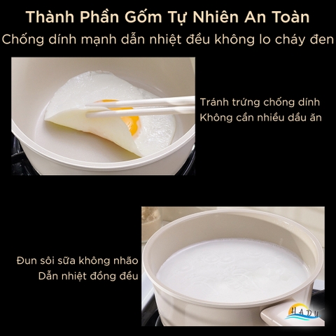 Nồi Chống Dính Gốm Cao Cấp 16cm – Không PFOA, Dẫn Nhiệt Đều, Nắp Thủy Tinh Trong Suốt, Dung Tích 1290ml SSGP