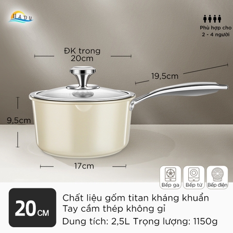 Nồi Chống Dính Bếp Từ SSGP 18cm 20cm, Gốm Titan, Phủ Ceramic Greblon, Đạt Chất Lượng LFGB Đức