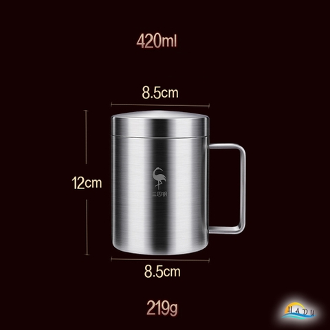 Cốc Giữ Nhiệt Inox 316L SSGP 420ml, 2 Lớp Chân Không, Tay Cầm Vuông, Có Nắp, Đạt Chất Lượng LFGB Đức