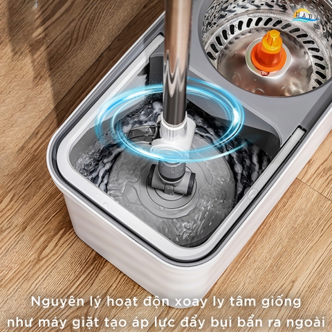 Bộ Lau Nhà Xoay 360° CCKO, Tự Giặt và Vắt Thông Minh, Kèm 2 Bông Lau Microfiber