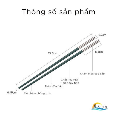 Bộ 10 Đôi Đũa Hợp Kim HADU Kiểu Bắc Âu, Chống Mốc, Chống Trơn, 27.3cm, Màu Xanh