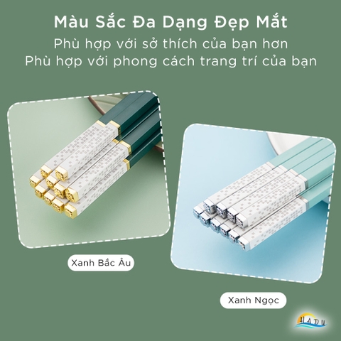 [10 Đôi] Đũa Ăn Cao Cấp Hợp Kim PET + Sợi Thủy Tinh, Chống Trơn Trượt, Chống Ngấm Nước, Màu Xanh Bắc Âu, Dài 27,3cm HADU