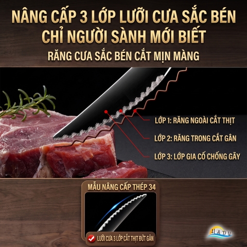 Bộ Dao Dĩa Bít Tết Cao Cấp SSGP Dao Thép 420 Nĩa Inox 316 Lưỡi Cưa 3 Lớp Siêu Sắc Bén