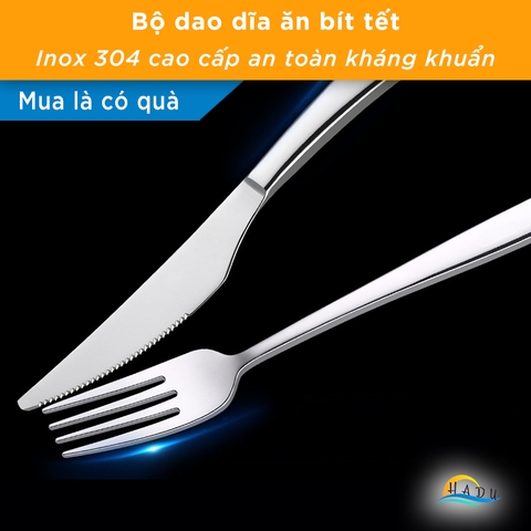 Bộ 2 Món Dao Dĩa Ăn Bít Tết SSGP, Inox 304, Thiết Kế Kiểu Nhà Hàng, Cán Dày, Đạt Chất Lượng LFGB Đức