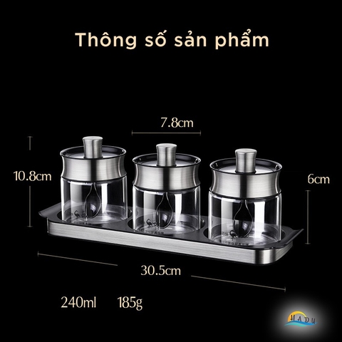Hũ Đựng Gia Vị Thủy Tinh Borosilicate SSGP, Nắp Inox 304, Kèm Thìa, Đạt Chất Lượng LFGB Đức