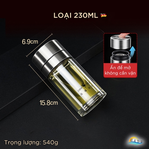 Bình Pha Trà Thủy Tinh 2 Lớp SSGP 330ml, Có Lõi Lọc Inox, Giữ Nhiệt Chống Bỏng, Đạt Chất Lượng LFGB Đức