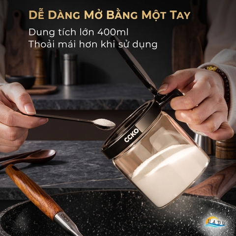 Bộ 3 Hũ Đựng Gia Vị Thủy Tinh CCKO, Nắp Vỏ Sò, Kèm Thìa và Khay