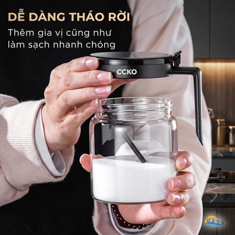 Bộ 3 Hũ Đựng Gia Vị Thủy Tinh CCKO, Nắp Vỏ Sò, Kèm Thìa và Khay
