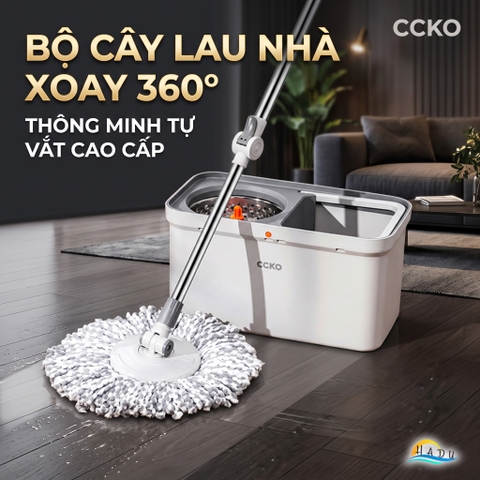 Bộ Lau Nhà Xoay 360° CCKO, Tự Giặt và Vắt Thông Minh, Kèm 2 Bông Lau Microfiber