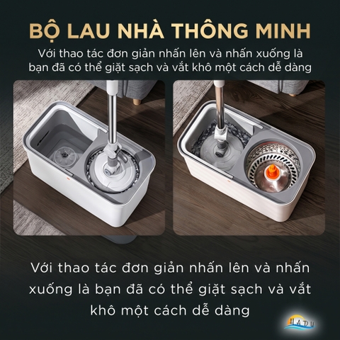 Bộ Lau Nhà Xoay 360° CCKO, Tự Giặt và Vắt Thông Minh, Kèm 2 Bông Lau Microfiber