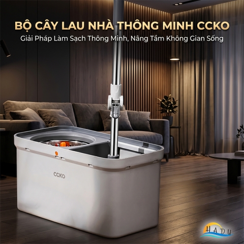Bộ Lau Nhà Xoay 360° CCKO, Tự Giặt và Vắt Thông Minh, Kèm 2 Bông Lau Microfiber