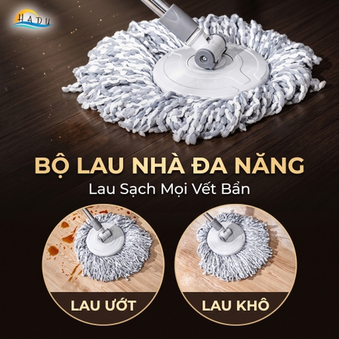 Bộ Lau Nhà Xoay 360° CCKO, Tự Giặt và Vắt Thông Minh, Kèm 2 Bông Lau Microfiber