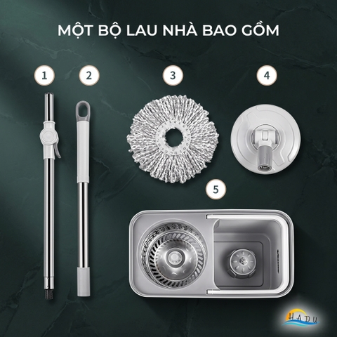 Bộ Lau Nhà Xoay 360° CCKO, Tự Giặt và Vắt Thông Minh, Kèm 2 Bông Lau Microfiber