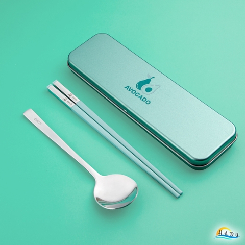 Bộ Thìa Đũa Cá Nhân Văn Phòng Inox Có Hộp Không Gỉ Cao Cấp Đạt Chất Lượng Đức HADU