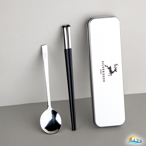 Bộ Thìa Đũa Cá Nhân Văn Phòng Inox Có Hộp Không Gỉ Cao Cấp Đạt Chất Lượng Đức HADU