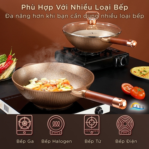 Chảo Chống Dính Sâu Lòng 32cm Bếp Từ Có Nắp Kim Cương Cao Cấp Đạt Chất Lượng LFGB Đức SSGP