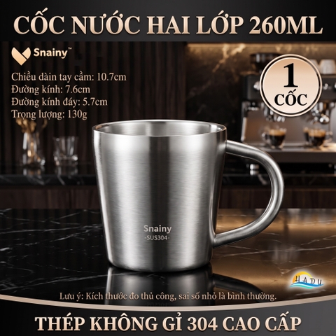 Cốc Ly Inox 304 Giữ Nhiệt 2 Lớp Cao Cấp Chống Nóng Có Tay Cầm Cao Cấp 200ml 260ml Snainy