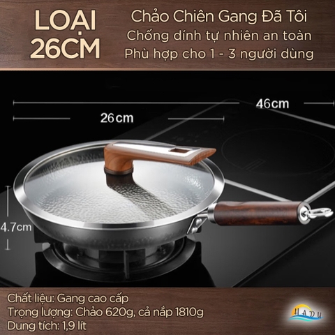 Chảo Gang Đúc Nguyên Khối Đã Tôi Chống Dính Cao Cấp SSGP, Chảo Chiên Rán Trứng Bít Tết Đạt Chất Lượng LFGB Đức