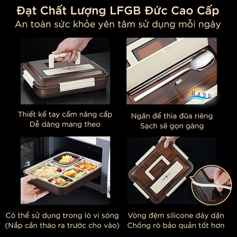 Hộp Cơm Inox 316L Dùng Lò Vi Sóng SSGP, 2.18L, 4 Ngăn Kèm Hộp Canh, Chống Tràn, Đạt Chất Lượng LFGB Đức