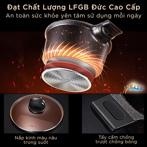 Nồi Chống Dính Bếp Từ Vân Đá Có Nắp 20cm 24cm Cao Cấp Đạt Chất Lượng LFGB Đức SSGP