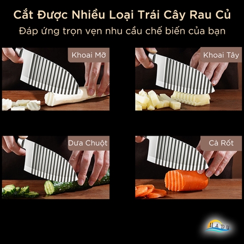 Dao Lượn Sóng Inox 304 Cao Cấp – Lưỡi Sắc Bén, Tay Cầm Gỗ, Cắt Rau Củ Trái Cây Đẹp Mắt, Đạt Chuẩn LFGB Đức SSGP