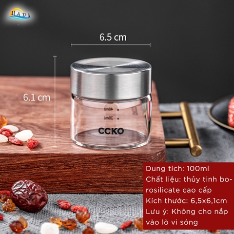 Hũ Chưng Yến Thủy Tinh Borosilicate CCKO, Nắp Inox 304 Kín Hơi, Chịu Nhiệt