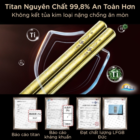 Bộ 5 Đôi Đũa Titan SSGP Nguyên Chất, Kháng Khuẩn, Cách Nhiệt, Đạt Chất Lượng LFGB Đức