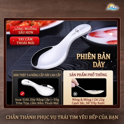 Muỗng Thìa Inox 316L Cán Ngắn Cao Cấp Kháng Khuẩn Dày Dặn Bo Tròn Đạt Chất Lượng LFGB Đức SSGP