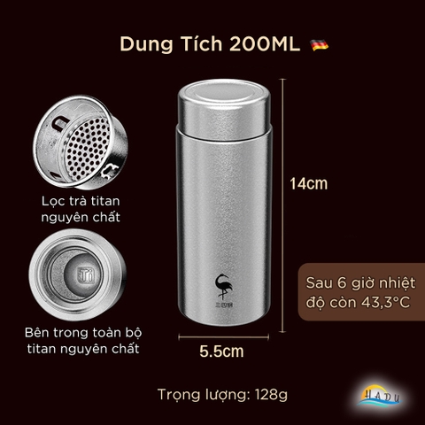 Bình Giữ Nhiệt Mini 200ml Titan Nguyên Chất – Nhỏ Gọn, Giữ Nhiệt Tốt, Kháng Khuẩn Tự Nhiên, Siêu Bền SSGP